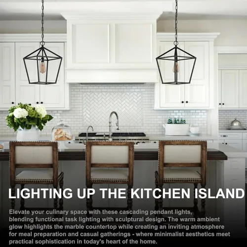 Vista 2 de Lámpara de isla de cocina, lámpara de techo RC con 1 luz colgante para lámpara de isla de cocina, accesorio de entrada de jaula de metal con cadena