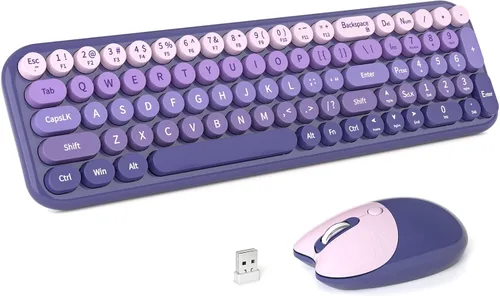 Vista 20 de MOFII Combo de teclado y mouse inalámbricos, máquina de escribir compacta, juego de teclado y mouse redondos retro, Plug and Play, para Windows