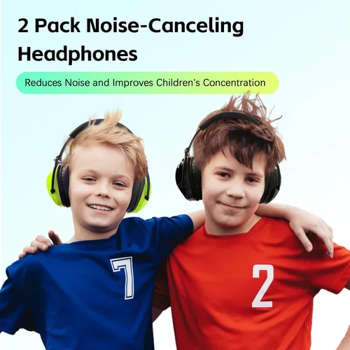 Vista 6 de 2 Pack HZ015 Orejeras de seguridad para niños, orejeras para protección auditiva duraderas con cancelación de ruido, verde+negro