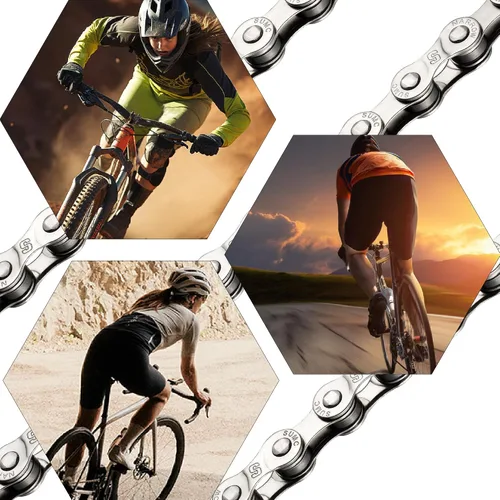 Vista 7 de Kit de cadena para bicicleta, acero al carbono de 6/7/8 velocidades, plata