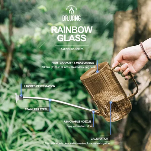 Vista 3 de Regadera pequeña para plantas de interior con boquilla larga (1L, marrón ámbar)