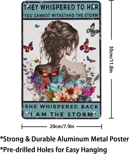 Vista 2 de Letrero de metal de mariposa de aluminio con diseño de niña y mariposa, póster de metal vintage de 8 x 12 pulgadas, letrero de pintura para Chica