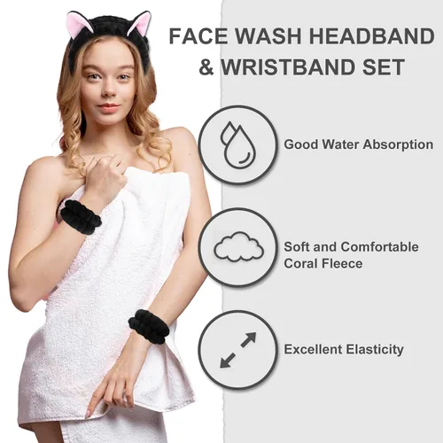Vista 4 de CAVETEE Set de 3 Vinchas Lindas - Vincha Elástica Cosmética, Pulsera para Mujeres, Cuidado de la Piel, Ducha