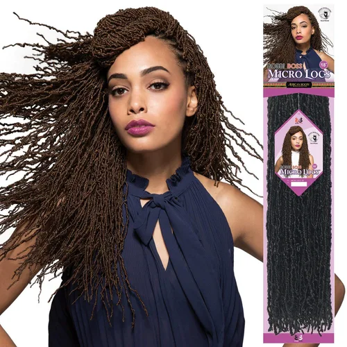 Vista 2 de Bobbi Boss Trenzas de ganchillo de pelo sintético, colección de trenzas africanas, micro rastas de 18 pulgadas (4 unidades, 2)