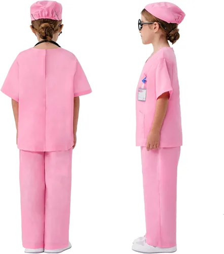 Vista 4 de Fooecor Doctor Costume for Kids, Halloween Scrubs Pants Set for Toddler Girls with 6 Toys Accessories
