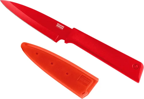 Vista 8 de Kuhn Rikon Colori+ Cuchillo de pelar recto antiadherente con funda de seguridad, hoja de 4 pulgadas, color verde