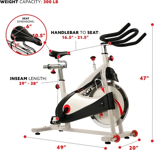 Vista 3 de Sunny Health & Fitness Stationary Exercise Bike Machine w/ Adjustable Cushion Seat & Multi-Grip Handlebar, Indoor Cycling Equipment for Home Cardio