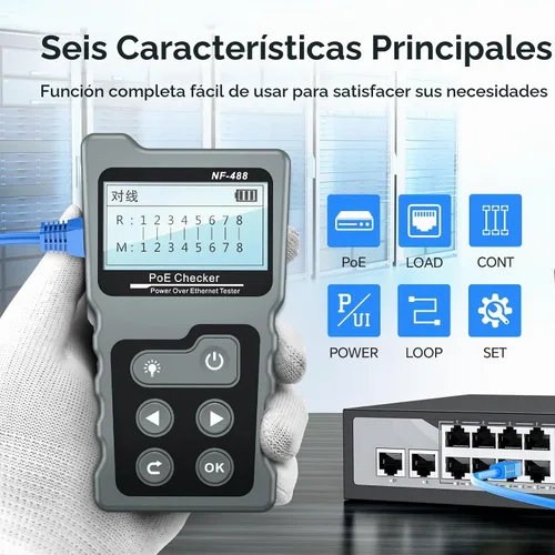 Vista 2 de NOYAFA -NF-488 Probador PoE Probador en línea Prueba de probador de corriente de voltaje a través de Ethernet para pruebas de POE, comprobación