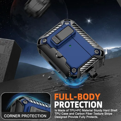 Vista 5 de Funda para AirPods Pro de 2 generación con soporte para teléfono, diseño de interruptor automático de protección completa contra caídas con kit