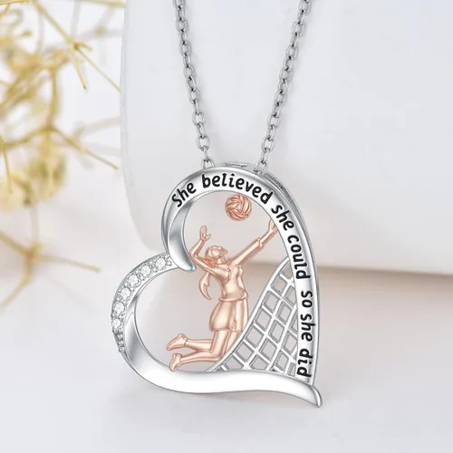 Vista 2 de PROESS Sports Necklace Sterling Silver VolleyballGolfSurfer Surfboard Necklace Graduation Jewelry Gifts for Women Girls