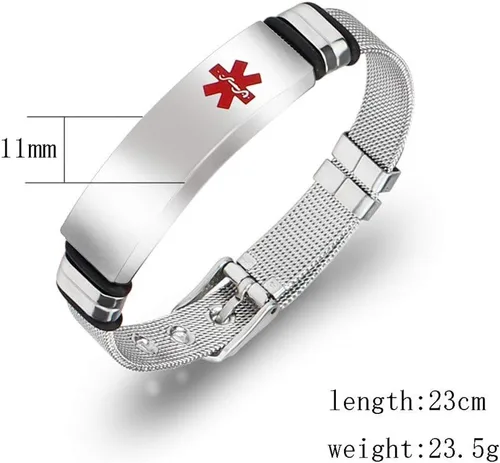 Vista 5 de Juego de pulseras y collares personalizados de alerta médica de acero inoxidable para mujeres y hombres, identificación médica, brazalete y collar