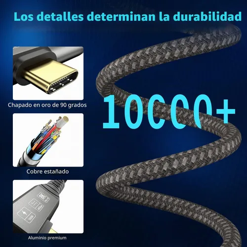 Vista 7 de Cable USB 4 Thunderbolt 4, USB C a USB C, 40 Gbps, 240 W, 8K @ 60 Hz Cable trenzado de carga rápida USB C a USB C PD3.1 en ángulo recto