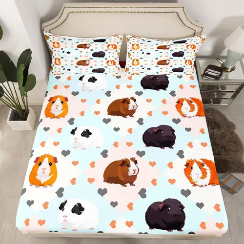 Vista 2 de Erosebridal Bonita sábana bajera ajustable de conejillo de indias, tamaño individual, sábanas kawaii con diseño de ratón para niños y niñas, ropa
