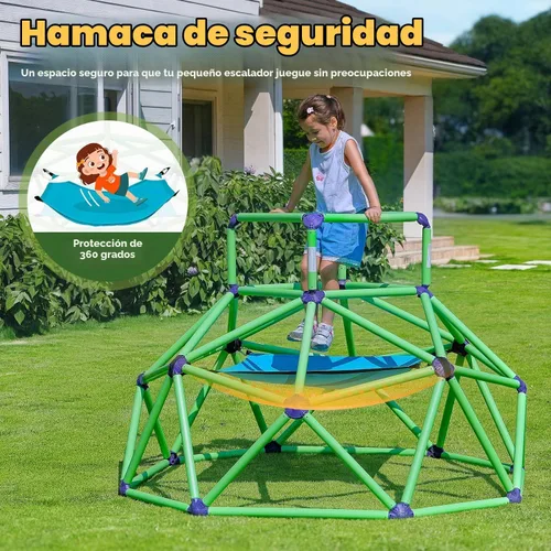 Vista 5 de Zupapa Monkey Bars Cúpula de Escalada con Hamaca - Gimnasio de la Jungla Resistente y Portátil con Hamaca para Niños, Conjunto de Juegos de Patio