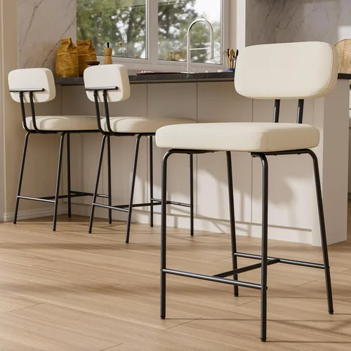 Vista 15 de GXJ - Juego de 3 taburetes de bar, taburetes de cocina con respaldos y patas de metal, taburetes de 26 pulgadas para altura de mostrador, tela