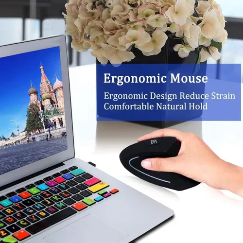 Vista 5 de Ratón ergonómico, mouse inalámbrico vertical de alta precisión, mouse vertical óptico recargable de 2.4 GHz, 3 DPI ajustables 80012001600 DPI