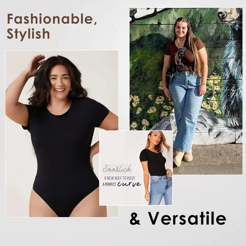 Vista 5 de Shapewear Bodysuit for Women Tummy Control Tops Crew Neck Short Sleeve Bodysuit Thong Sculpting with Removable Padding