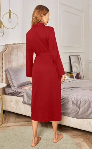 Vista 3 de Ekouaer Batas para mujer de manga larga tipo kimono de punto, suave y ligera, ropa de dormir de algodón para mujer