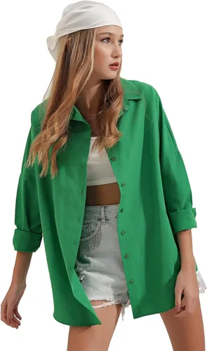 Vista 6 de BIG DART - Camisas de gran tamaño con botones para mujer, blusas informales de verano con manga larga