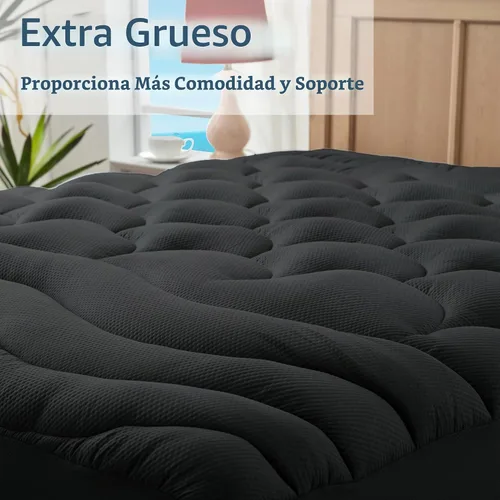 Vista 2 de ELVEN HOME Protector de colchón de tamaño individual para aliviar el dolor, cubrecolchón refrescante individual para cama individual, funda Negro