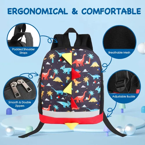 Vista 2 de Mochila para niños, mochila pequeña con diseño de dinosaurio, para niños, guardería, mochila escolar para niños y niñas, Dinosaurio Azul A3