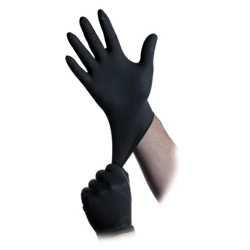 Vista 2 de Guantes de examen Atlantic Safety Products Black Lightning, desechables, guantes de nitrilo sin polvo, negros, pequeños, 100