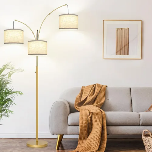 Vista 12 de Lámpara de pie regulable: 3 luces de arco para sala de estar, lámpara de pie alta moderna de 1000 lm con pantallas blancas y base pesada, lámpara