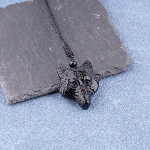 Vista 2 de ASGIFT Collar de obsidiana negra con amuleto de piedra curativa con dije de protección con collar de cuerda ajustable, regalo de cumpleaños