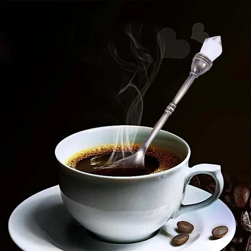 Vista 4 de Cuchara de café retro con cabeza de diamante incrustada, elegante cuchara agitadora pequeña estilo corte europeo para café, helado y postre, 4.13
