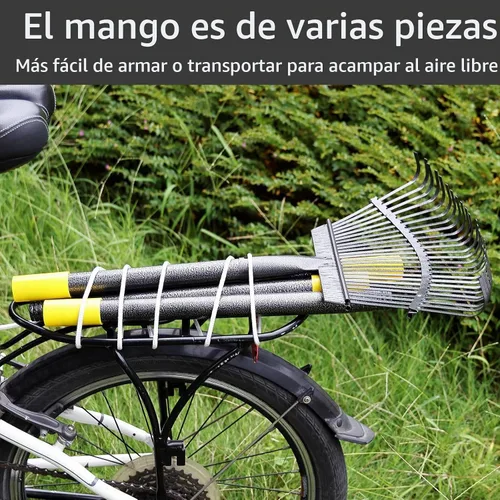 Vista 7 de Rastrillo para hojas, rastrillos de jardín de 30-61 pulgadas para hojas de servicio pesado con mango largo, 25 dientes de 18" de ancho, rastrillo