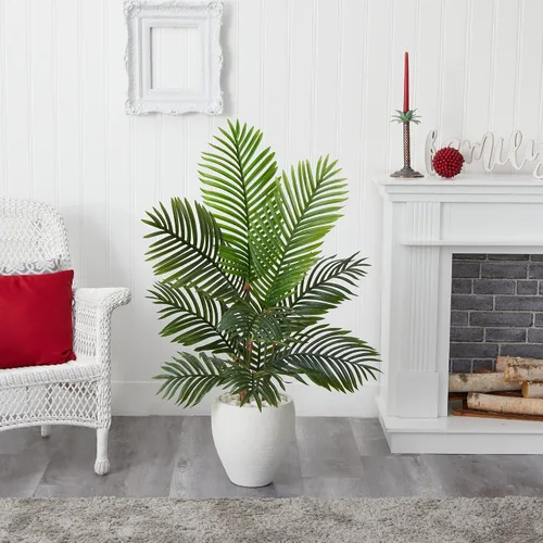 Vista 2 de Nearly Natural Palmera Paradise de 4.5 pies, planta artificial en maceta blanca, 36 pulgadas de profundidad x 36 pulgadas de ancho x 4.5 pies, verde