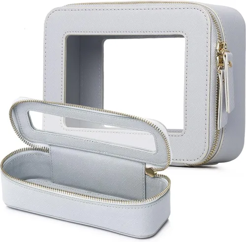 Vista 44 de Pinkmik Pequeña bolsa de maquillaje transparente, mini estuche para cosméticos, bolsa de aseo impermeable con cremallera, organizador de bolsos