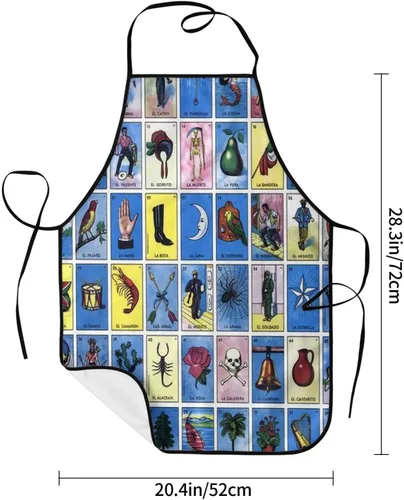 Vista 6 de Coloridas tarjetas de bingo mexicanas delantales impermeables delantales de chef delantales babero delantales para mujeres hombres cocina cocina
