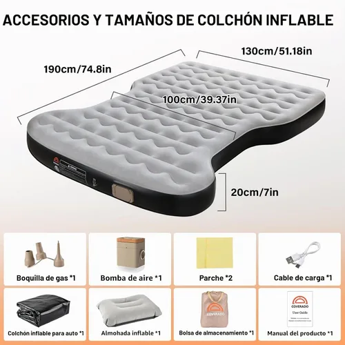 Vista 3 de Coverado Colchón de Aire para Coche Tesla Modelo Y, Almohadilla de Dormir Autoinflable para Coche con Bomba de Aire Inalámbrica, Colchón Tesla