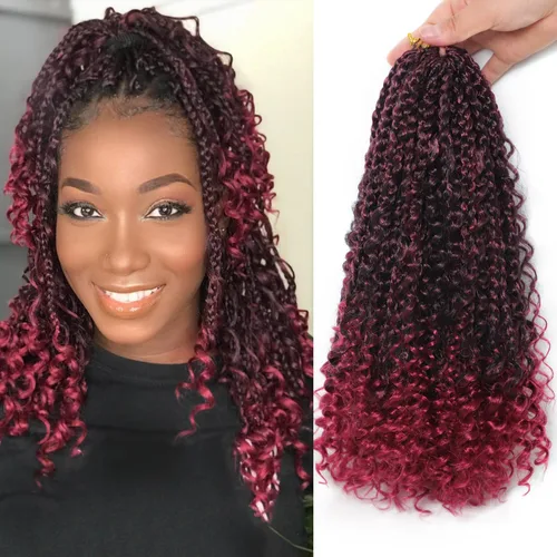 Vista 8 de VIOLET Trenzas de caja Goddess de 12 pulgadas, paquete de 7 paquetes, trenzas de caja bohemia a ganchillo, 3 trenzas de ganchillo con extremos