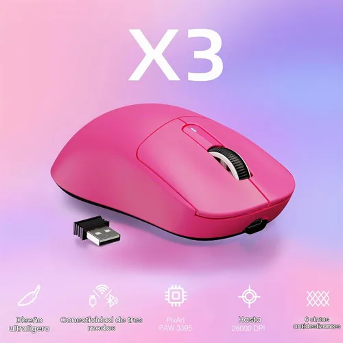 Vista 3 de ATTACK SHARK X3 Mouse inalámbrico para juegos, mouse ergonómico de computadora de 49g, sensor óptico PAW3395 de triple modo de 26K DPI, duración