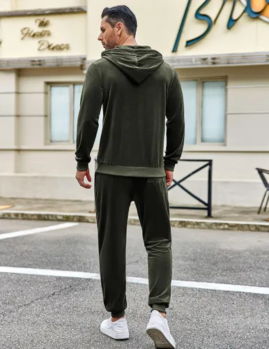 Vista 3 de COOFANDY Conjunto deportivo de 2 piezas para hombre, sudadera de manga larga con capucha, traje deportivo para deportes, casual, fitness, trotar