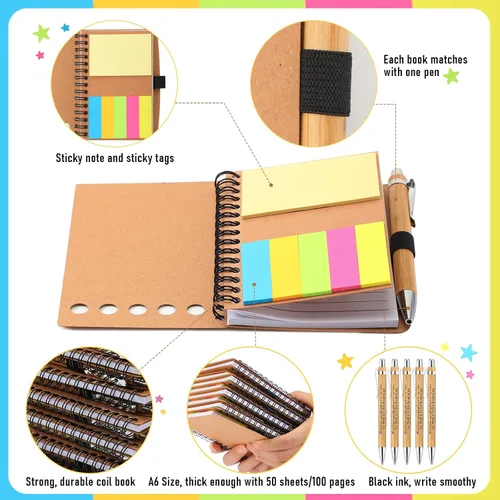 Vista 3 de Chuangdi 20 juegos de regalos de fin de año para profesores, cuaderno inspirador con bloc de notas adhesivas, bolígrafo de bambú, regalos