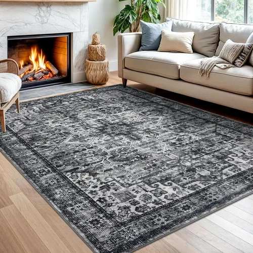 Vista 47 de SIILOOM Alfombra lavable de 2 x 3 pies, alfombra suave color taupe ceniza para entrada, tapete antideslizante para puerta de interior, tapete
