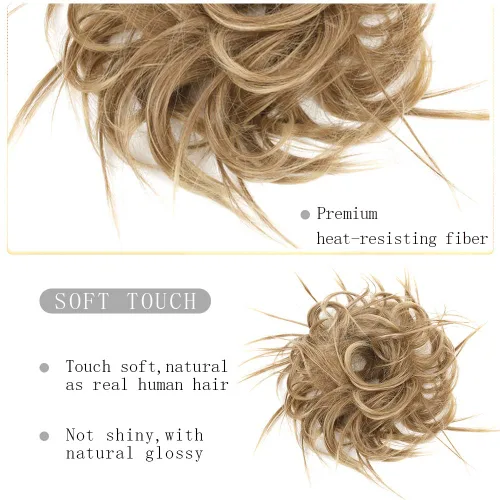 Vista 6 de HMD - Extensiones de cabello tipo chongo alborotado con rodelo despeinado, banda elástica de goma, extensiones de cabello sintético para mujer