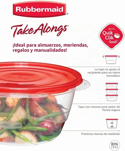Vista 4 de Rubbermaid TakeAlongs - Recipientes cuadrados profundos para almacenamiento de alimentos, 5.3 tazas, 2