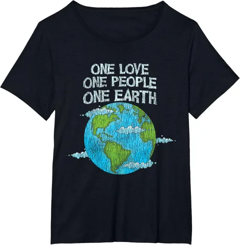 Vista 27 de Vintage One Love One People Planet Cambio climático Día de la Tierra Camiseta Negro