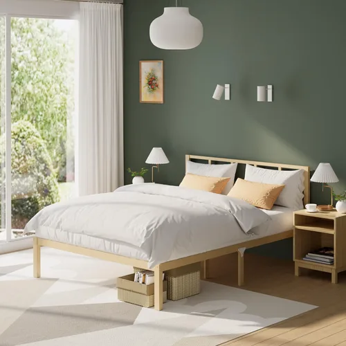 Vista 21 de Base de cama de bambú de tamaño individual con plataforma de madera, estructura sólida y estable con listones antideslizantes, cama alta,