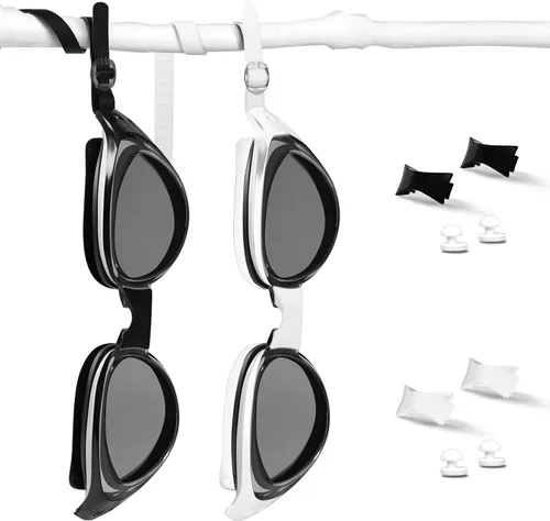 Vista 7 de Gafas de natación, paquete de 2 gafas de natación antivaho, anti-UV, sin fugas, adultos, hombres, mujeres y jóvenes Negro+Blanco