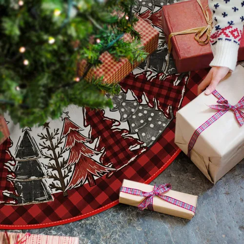 Vista 2 de AVOIN colorlife Falda de Árbol de Navidad de Cuadros Buffalo de 36 Pulgadas, Alfombrilla de Árbol Decorativa para Vacaciones de Invierno