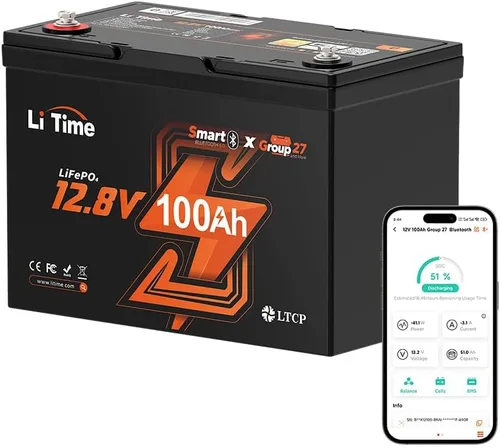 Vista 29 de Litime Batería de litio Xtra-Mini LiFePO4 de 12 V 100 Ah con Bluetooth y BMS de 100 A, mini batería de litio de 12 voltios, máximo 15000 ciclos