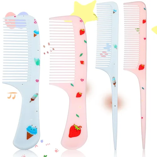 Vista 10 de Juego de peines para bebé, peine pequeño y lindo de dientes finos para niños pequeños y cola de rata para peinar, peine rosa para pelitos de bebé