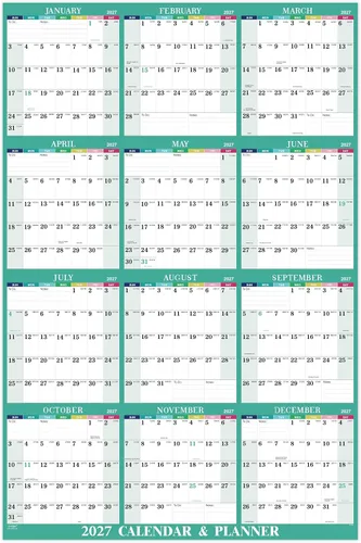 Vista 17 de Calendario anual de pared 2027, enero de 2027 a diciembre de 2027, planificador anual, 34.3 x 22.8 pulgadas (abierto), calendario de pared grande 27