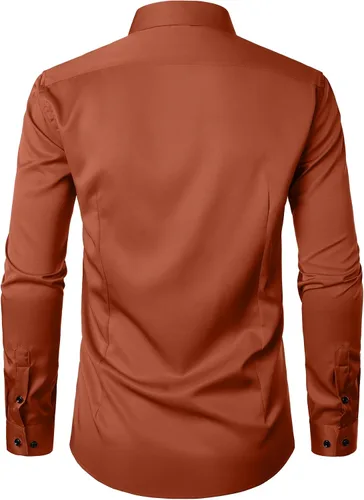 Vista 5 de JEMITOP Mens Stretch Wrinkle Free Dress Shirts Naranja quemado