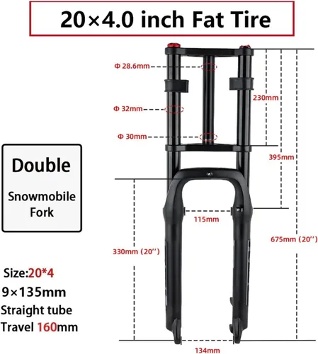 Vista 2 de Snow Beach Bike Suspension Tenedor de 20 pulgadas 4.0 Neumáticos Fat Air Forks Travel 5.512 in, 1-1/8inch Steerer Bike Horquillas Spread 5.315 in